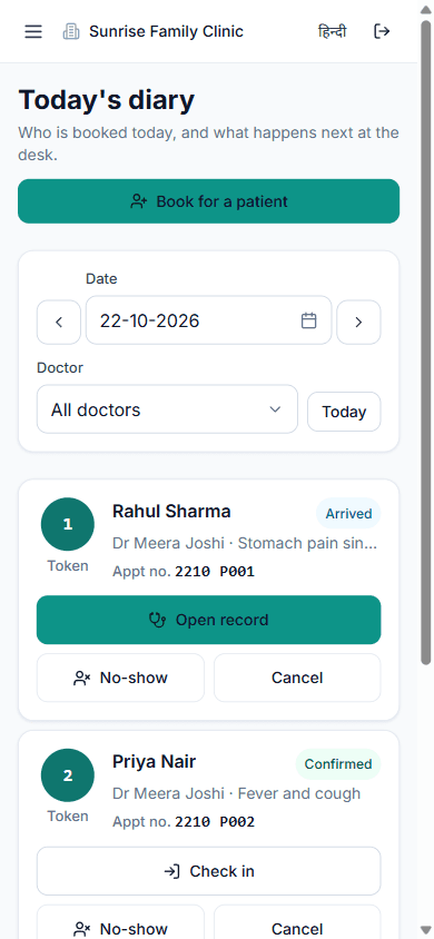 Clinic today’s schedule diary
