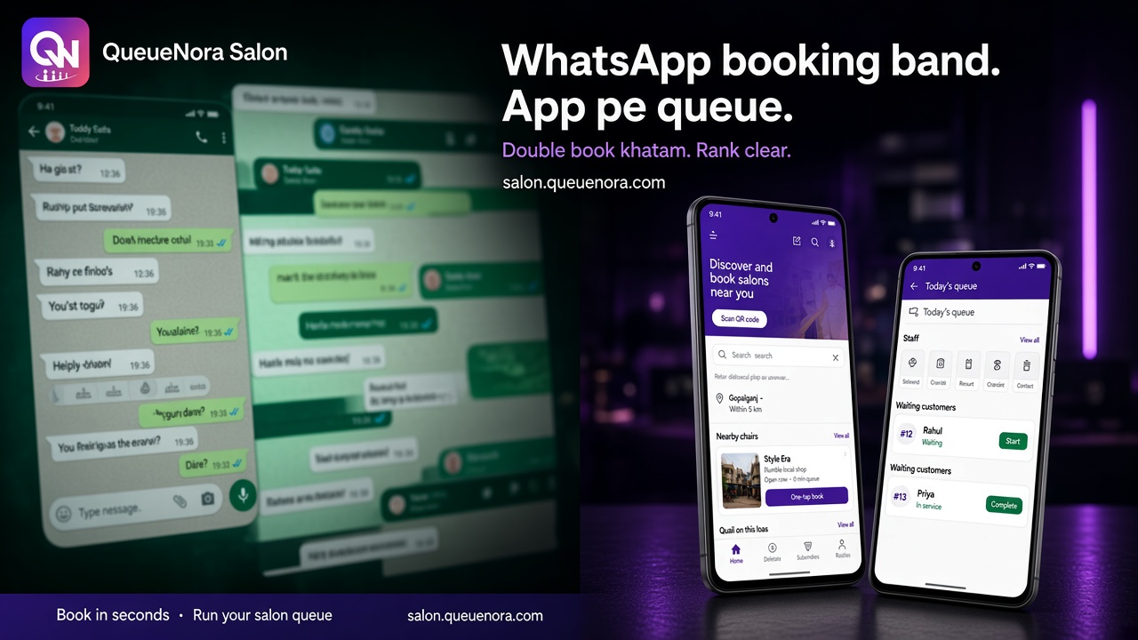 QueueNora app replacing messy WhatsApp salon booking