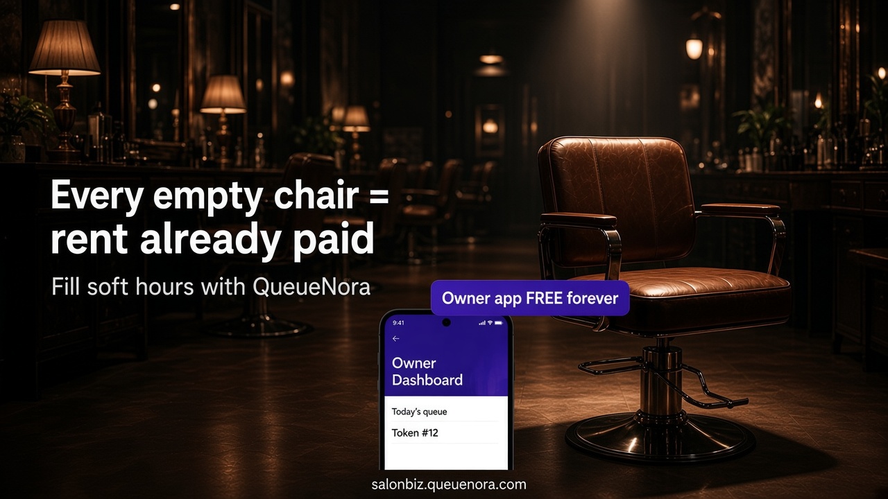 Empty salon chair with owner app to fill soft hours